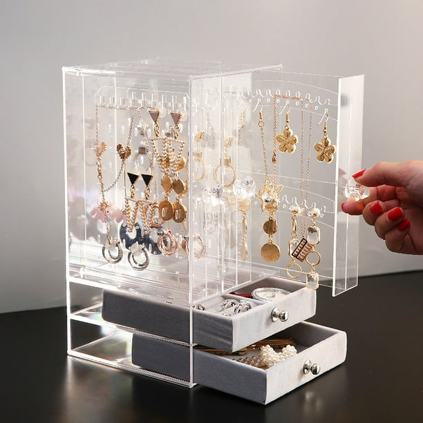 Transparent Orgrimmar Acrylic Jewelry Storage Box Earring Display Stand Organizer Holder with 3 Vertical Drawer 